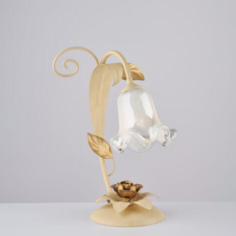 Cesto – Tischlampe aus elfenbeinfarben gebeiztem und lackiertem Eisen, 1 Licht H.34 – Ø25 – BL274-LT-AV