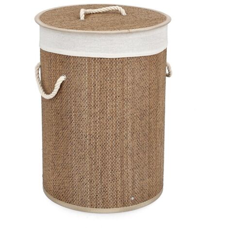 Cesto tondo porta biancheria bagno bambù fodera beige 35x50 Zahara