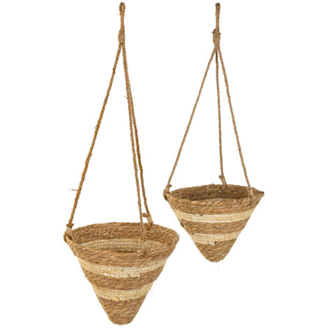 Cestos colgantesde fibra natural marrones d26x25h-d22x18