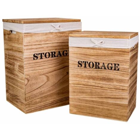 Cestos ropa de madera set 2 pzas 40x30x54-34x26x47