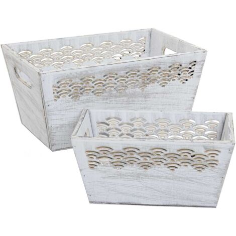 Cestos set 2 pzasde madera blanco 25x17x12h-20x12x9,5