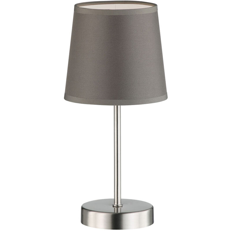 Wofi - Lampe de table, lampe de salon, lampe de chevet, lampe de lecture, lampe de table, gris, textile, métal nickel mat, 1x E14, DxH 14x32 cm