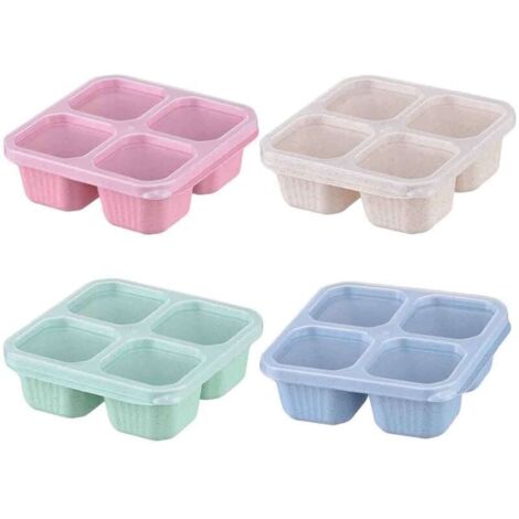 Cet ensemble de 4 boîtes alimentaires à quatre compartiments en blé est doté d'un couvercle transparent et peut être utilisé comme boîte à lunch, boîte à bonbons ou boîte de voyage.
