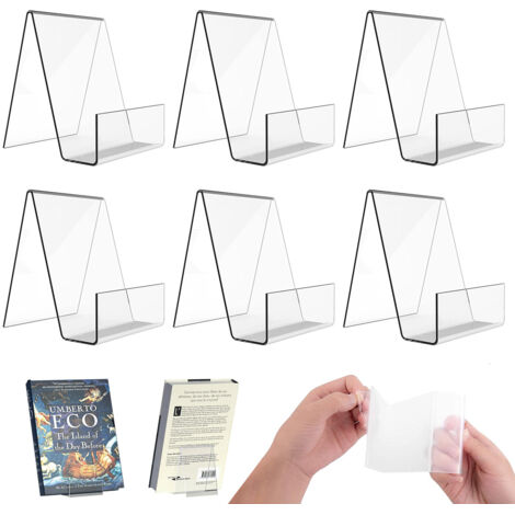 Cet ensemble de 6 étagères en acrylique et chevalet transparent peut servir à exposer des livres, des CD, des magazines, des cartes postales, des photos, etc.