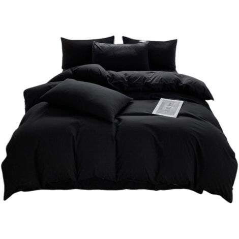 Cet ensemble de literie quatre pièces comprend une housse de couette de 180 x 200 cm, deux taies d'oreiller de 48 x 74 cm et un drap de 230 x 230 cm (noir)