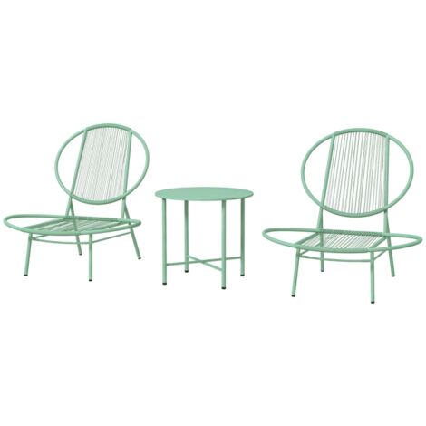 Cet ensemble table et chaises de balcon est fabriqué en acier durable – une table et une chaise ergonomique verte.