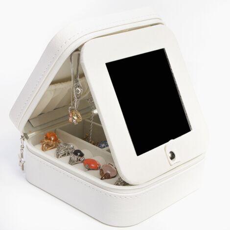Cette boîte à bijoux de voyage est dotée d'un miroir et sert de petit écrin pour ranger les bijoux, idéale pour les femmes et les filles qui souhaitent organiser leurs boucles d'oreilles, bagues et co