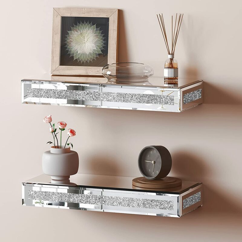 Shyfoy - Cette étagère est faite de verre miroir, de carton brillant et de mdf, elle a un design miroir et est flottante, elle est très élégante,