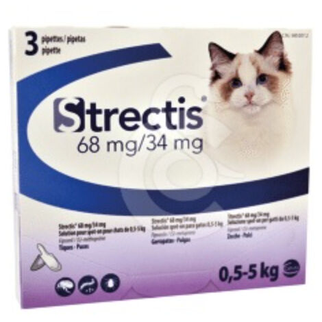 CEVA Antiparasitische Pipetten Strectis Cat 0-5 kg, Fipronilo 68 mg/ (s) Metapren 34 mg, Box 3 Pipetten