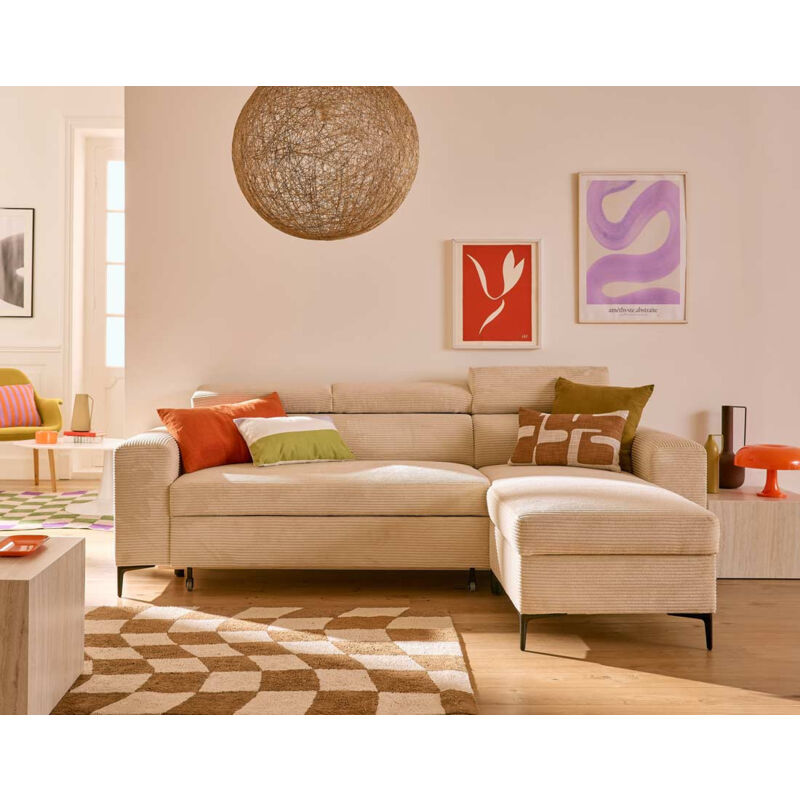 Lisa Design - Ceylan - canapé d'angle réversible - convertible avec coffre et têtières - 4 places - en velours côtelé