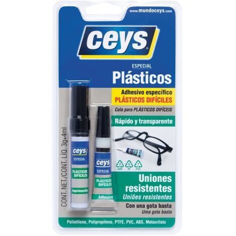 Ceys adhesivo pegamento plásticos difiles 3 g + 4 ml