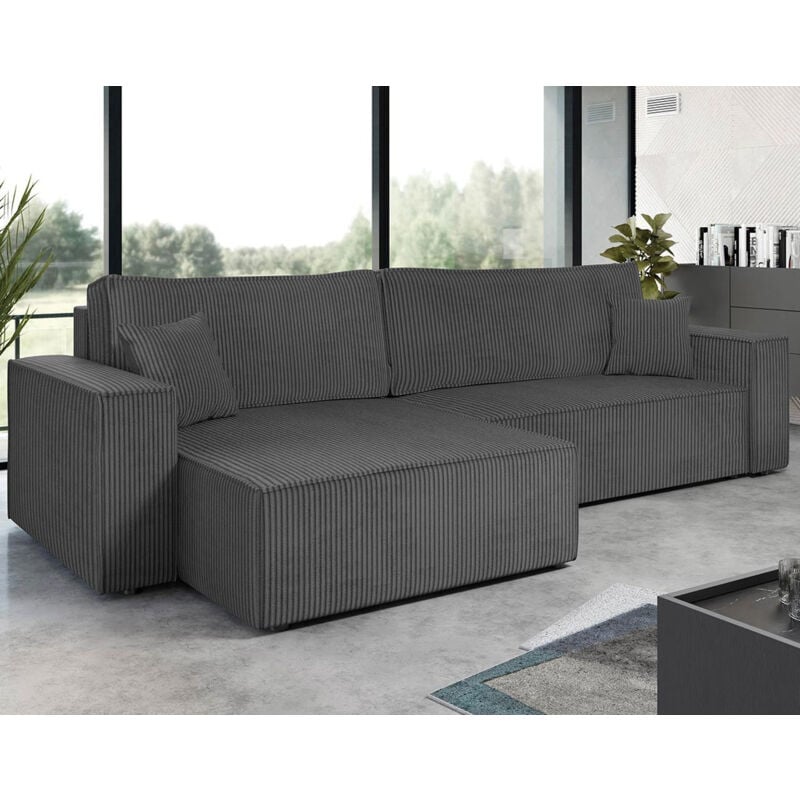Bestmobilier - Cezanne - canapé d'angle réversible 5 places convertible avec coffre en velours côtelé - gris foncé