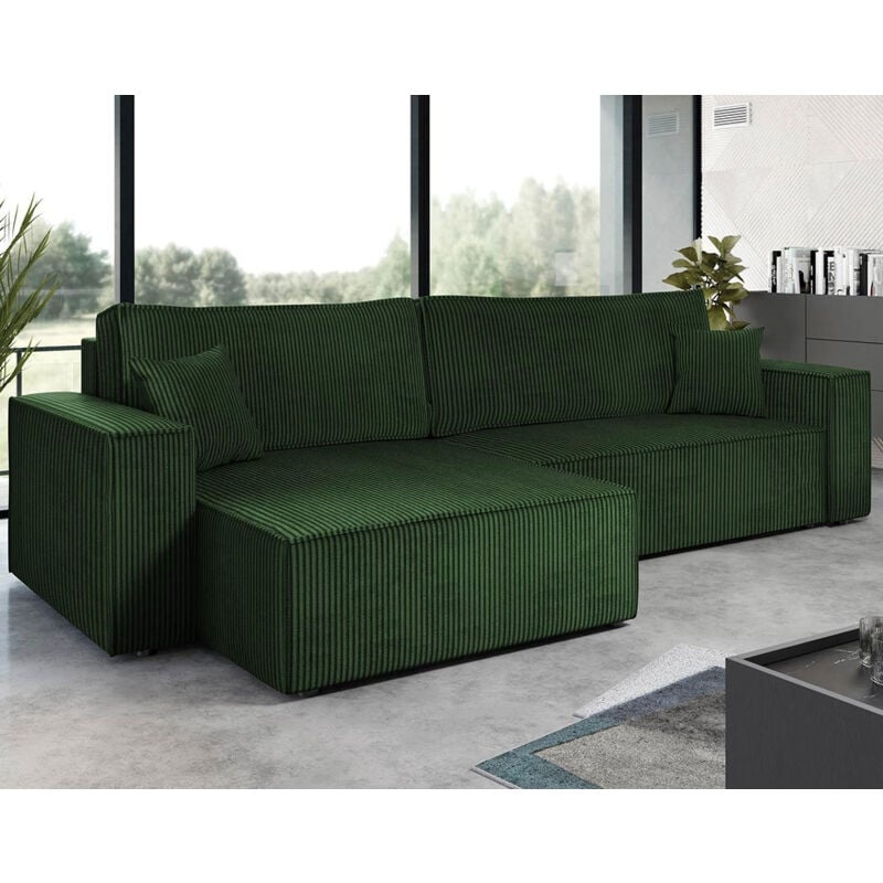 Cezanne - canapé d'angle réversible 5 places convertible avec coffre en velours côtelé