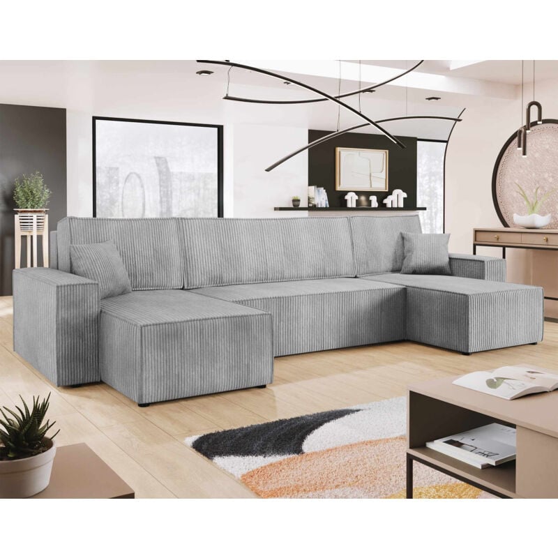 Bestmobilier - Cezanne - canapé panoramique en u - 7 places - convertible avec coffre - en velours côtelé