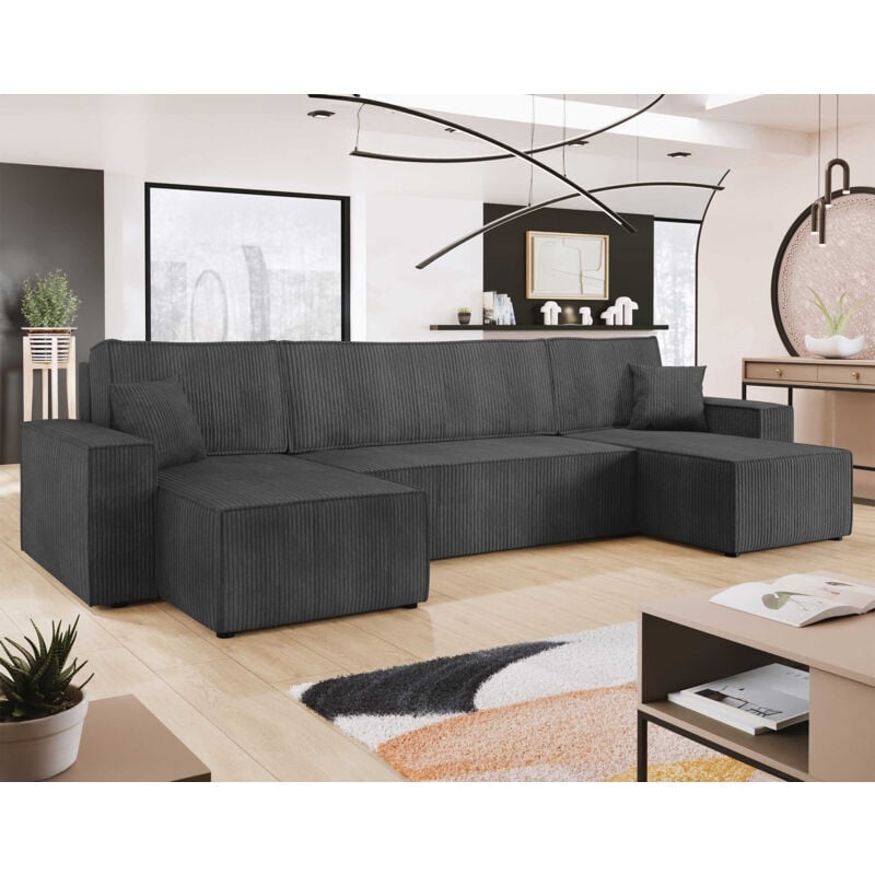 Bestmobilier - Cezanne - canapé panoramique en u - 7 places - convertible avec coffre - en velours côtelé