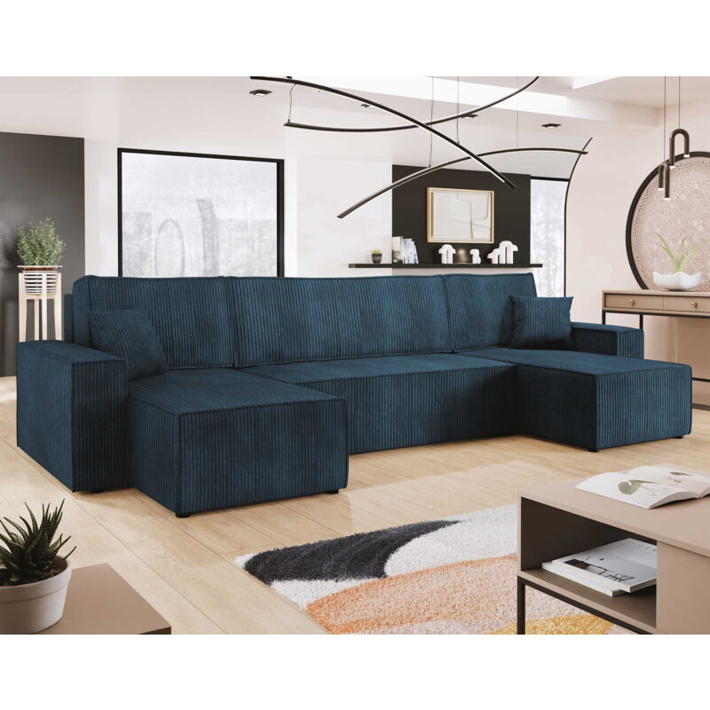 Bestmobilier - Cezanne - canapé panoramique en u - 7 places - convertible avec coffre - en velours côtelé