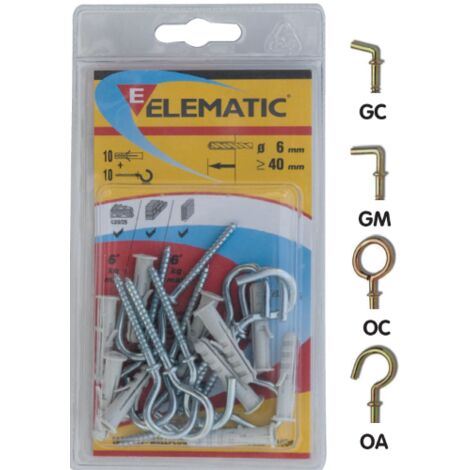 cf 10 pcs Chevilles Elematic avec vis A  crochet EB / GM Fixation murale 6 mm