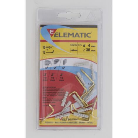 cf 10 prises Elematic EB / GO Bouchon en nylon 4x30 mm avec crochet en laiton