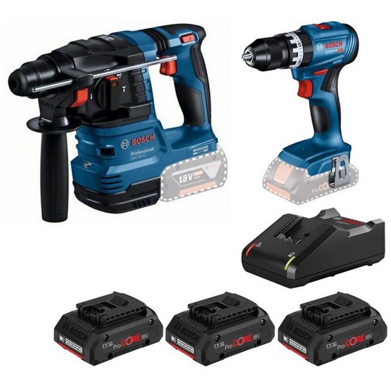 1CF KIT Tassellatore GBH 18V-22 + Trapano GSB 18V-45 + Set ricarica