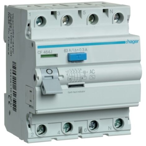 Cf464j Hager - Interrupteur Différentiel 4p 63a 300ma - Type Ac - Auxiliarisable - Entrée Haute / Sortie Basse