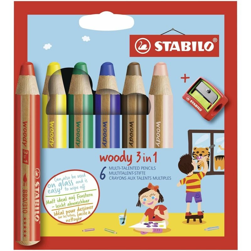 Stabilo - Matite colorate Woody Multicolore 3 in 1 6 Pezzi