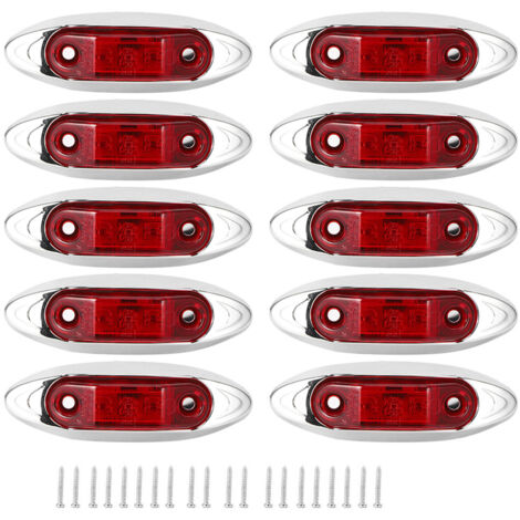CFTGIW 12V rote LED-LKW-Leuchte, Seitenmarkierungsleuchte für LKW mit PC-Linse. Verbinden Sie das schwarze Kabel mit dem Pluspol und das weiße Kabel mit dem Minuspol (rot).