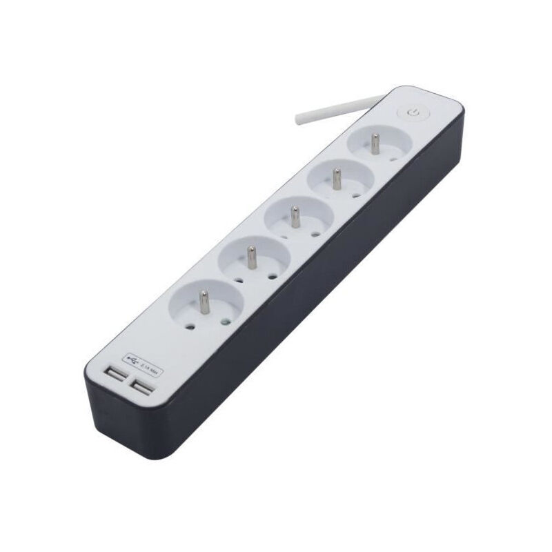 Bloc multiprise 5 prises 16 a avec 2 ports usb et cable 1,5 m HO5VV-F 3x1,5 mm2 blanc et gris - Chacon