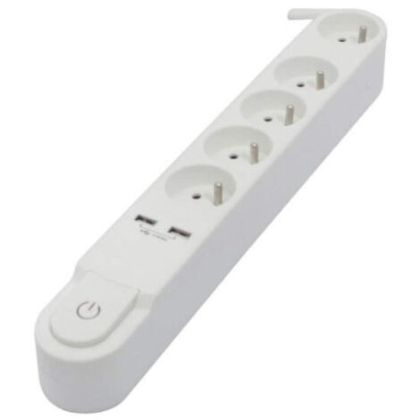 CHACON Bloc multiprise 5 prises 16 A avec interrupteur, 2 ports USB et câble 3 m HO5VV-F 3x1,5 mm² noir