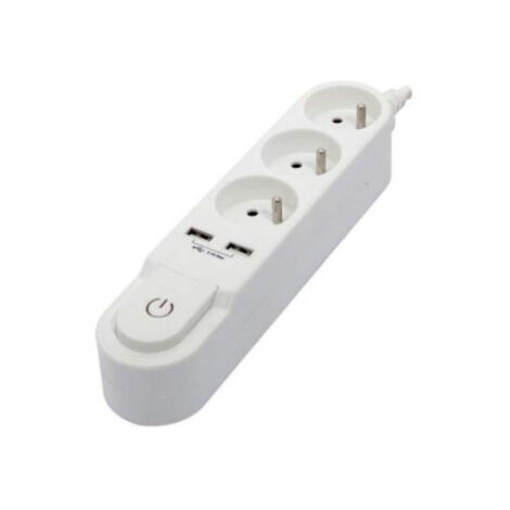 CHACON Bloc multiprise avec interrupteur 3 prises 16 A et 2 sorties USB 2 A, câble 1,5 m blanc