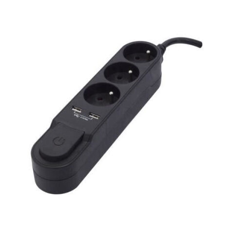 CHACON Bloc multiprise avec interrupteur 3 prises 16 A et 2 sorties USB 2A, câble 1,5 m