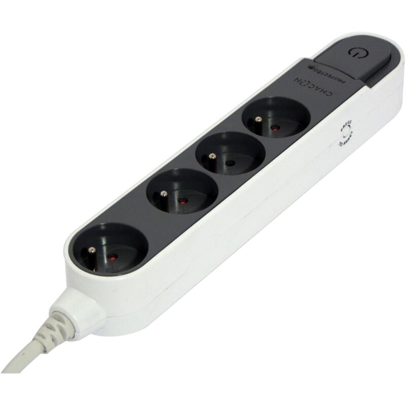 Bloc multiprise parafoudre avec interrupteur 4 prises 16A 3m gris - Chacon