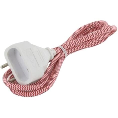 CHACON TEXTIL-VERLÄNGERUNGSKABEL ROT/WEIß 6A - 1,5M - WEISSER STECKER