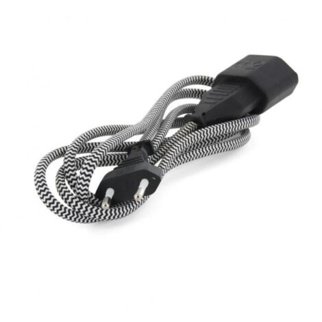 Chacon Textilkabel schwarz/weiß 6A - 1,5m - Schwarzer Stecker