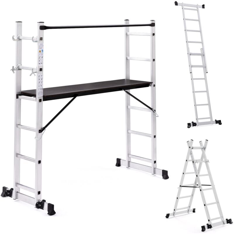 Chafaudage aluminium échelle multifonction avec plateforme modulable sur roues, hauteur 165 cm
