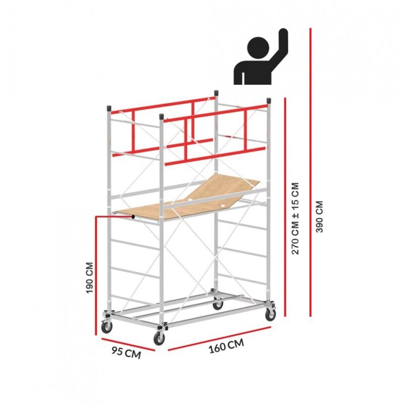 Scedil - Echafaudage M4 lux avec une base extractible (Hauteur de travail 3,9 m)