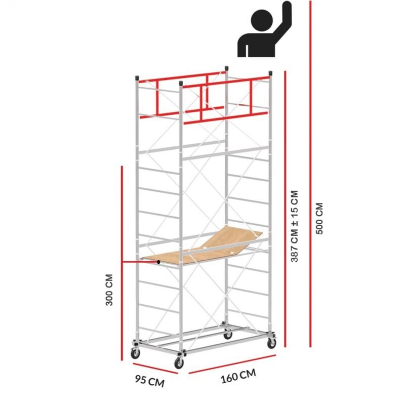 Scedil - Echafaudage M4 lux avec une base extractible (Hauteur de travail 5 m)