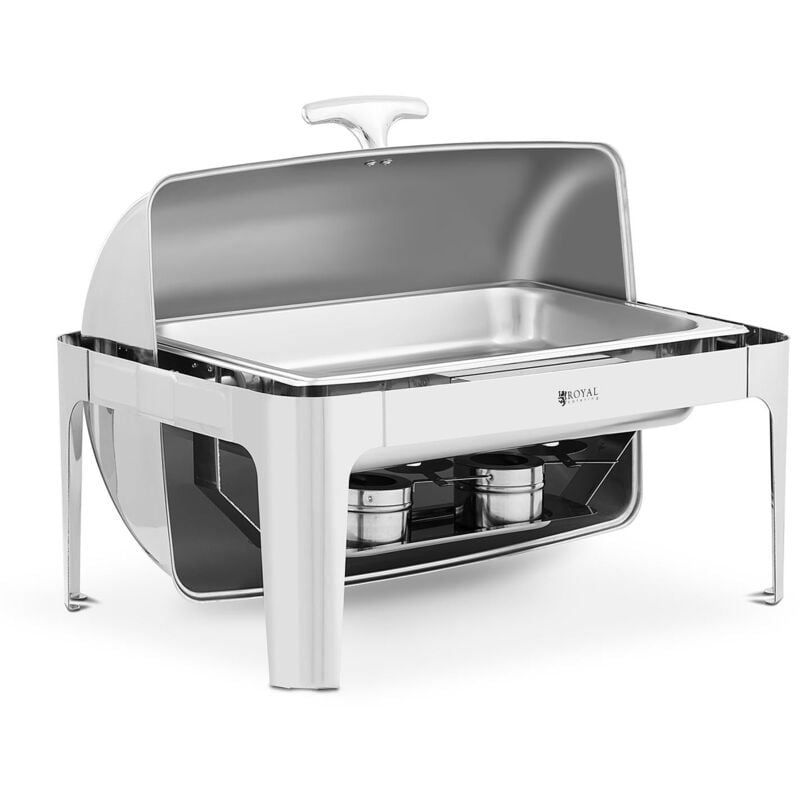 Chafing dish buffet réchaud chauffe-plat à bougie professionnel gn 1/1 8,5 l 2 bruleurs couvercle basculant rolltop (matériau : inox, volume : 8,5 l,