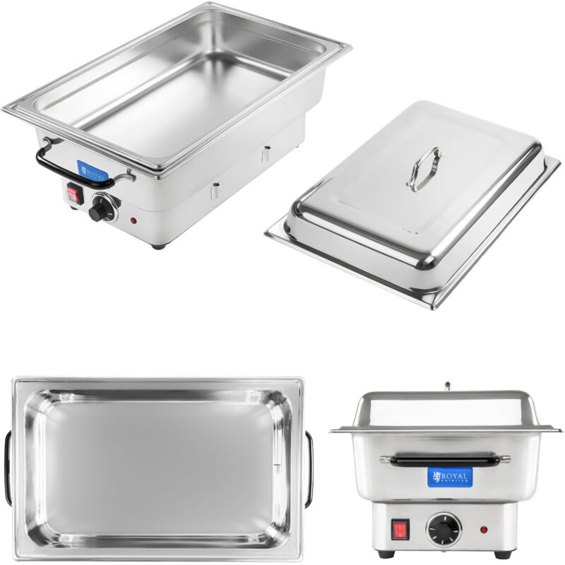 Royal Catering – Chafing dish en acier inoxydable 13,3L – Puissance 1 600W – Bac GN 1/1 avec couvercle – Thermostat 5 réglages pour maintien chaleur