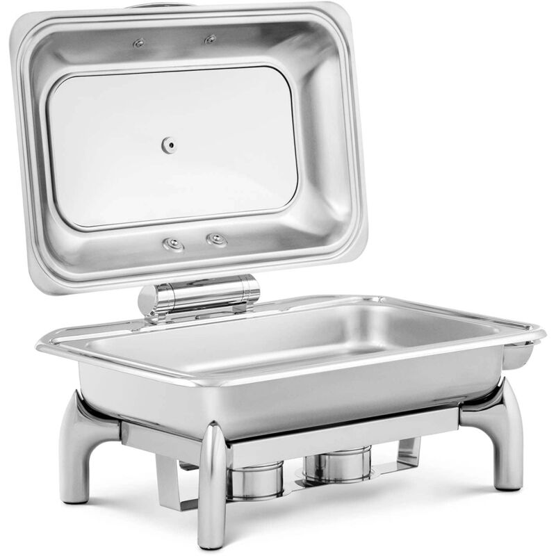 Helloshop26 - Chafing dish gn 1/1 professionnel à fond plat (acier inoxydable, verre trempé, 8,5 l, 1 récipient gn 1/1, poignée cool touch, hublot,