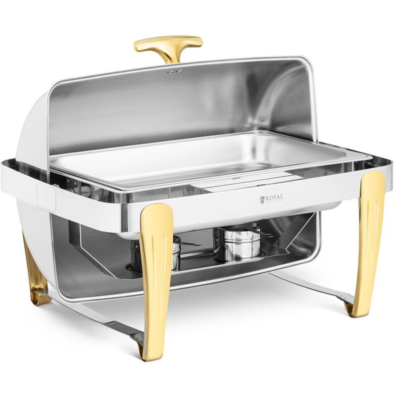 Chafing dish - gn 1/1 - accents dorés - couvercle Roll-top - 9 l - 2 brûleurs Royal Catering chafing dish professionnel chafing dish GN