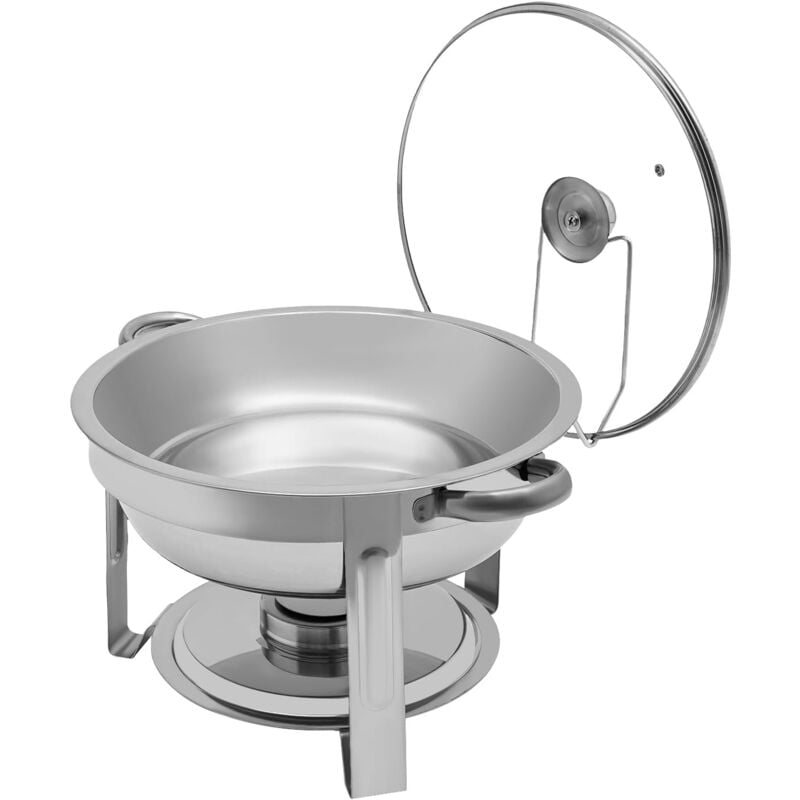 Chafing Dish Récipient de maintien au chaud rond en acier inoxydable 5 l ø 302 x (h) 225 mm Chauffe-plat avec couvercle en verre pour traiteur,