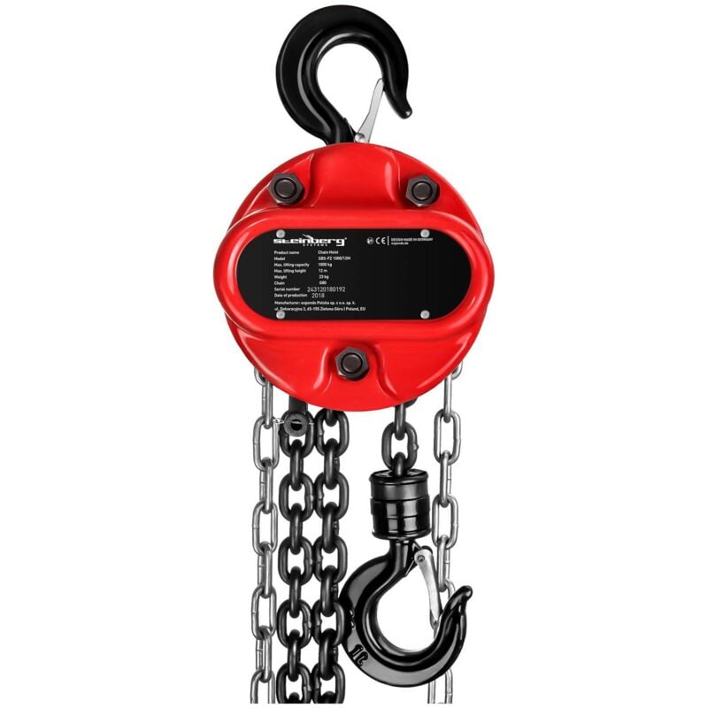 Steinberg Systems - Chain Block - 1,000 kg - 12 m Hand Chain Hoist Block and Tackle Manual 2 Hooks