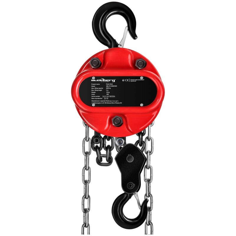 Steinberg Systems - Chain Block - 3,000 kg - 3 m Hand Chain Hoist Block and Tackle Manual 2 Hooks
