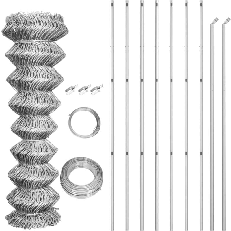 Vidaxl - Chain Link Fence with Posts Galvanised Steel 15x1.5 m Silver