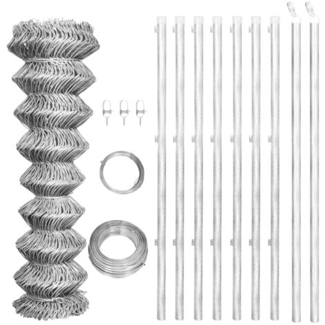 Chain Link Fence，Garden Barrier with Posts Galvanised Steel 15x1 m Silver VSVS392856