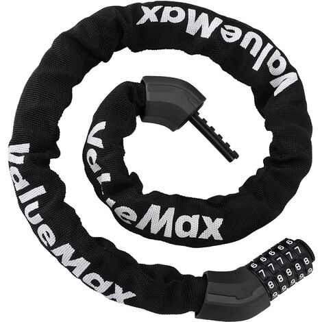 Chaîne antivol vélo à code 1000 mm 8 mm – Cadenas en acier trempé haute sécurité – Mécanisme de verrouillage à 5 chiffres – Pour vélo, moto, portail
