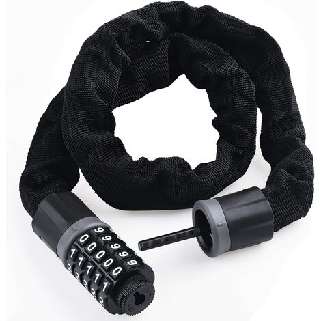 Chaîne Antivol Vélo à Code 5.7mm x 90cm, Cadenas de Vélo à 5 Chiffres, Alliage de Zinc Serrure à Combinaison, Serrure à Chaîne Haute Sécurité pour Vélo, Moto, Scooter