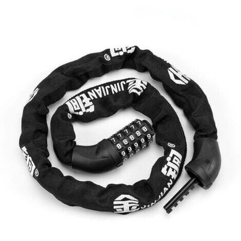 Chaîne Antivol Vélo à Code antivol velo Cadenas à Vélo Chaînes Antivol avec 5 Chiffres Mot de Passe pour vélo, Moto, Porte,--601 Regular Black