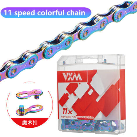 Chaîne colorée pour vélo à 11 vitesses Chaîne de vélo VXM colorée électroplaquée, 10 vitesses, 11 vitesses, 9 vitesses, 12 vitesses, 8 vitesses, accessoire universel avec fermeture Velcro.