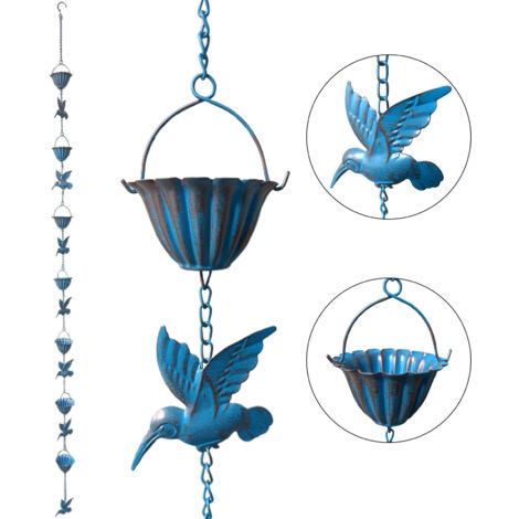 Chaîne de Captage de Pluie Décorative [2.4m] avec Colibri et Cloche pour Jardins Extérieurs